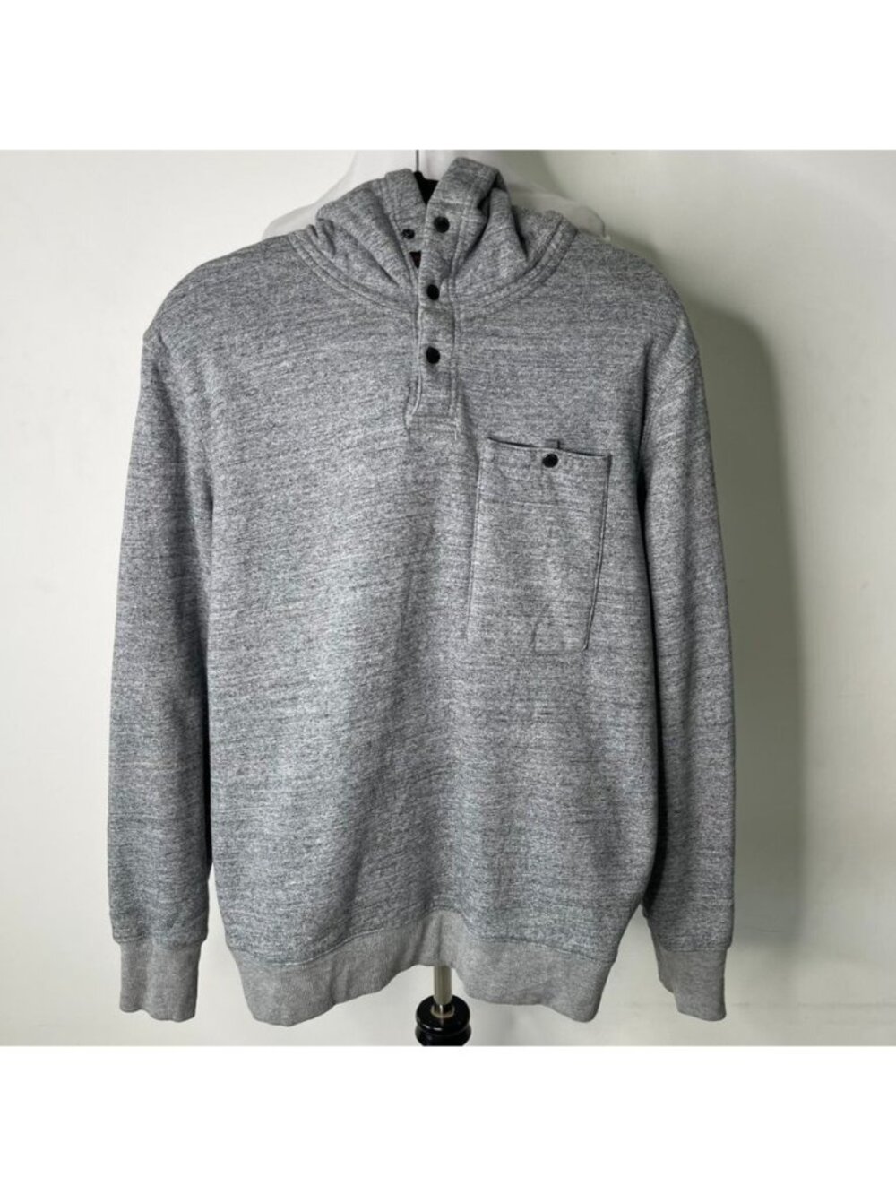 Relwen Men Size Large Gray Snap Hoodie Sweatshirt Chest Pocket